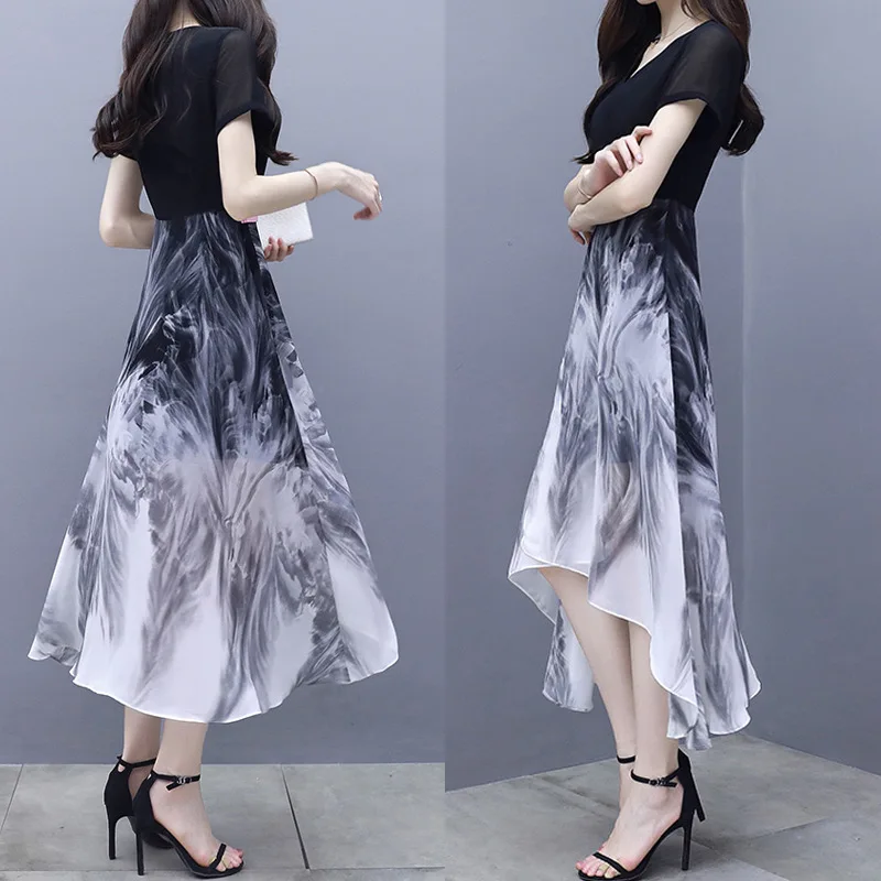 

Chiffon Printed Dress Summer New 2021 Niche Fairy chao xian sen xi Sweet Dress