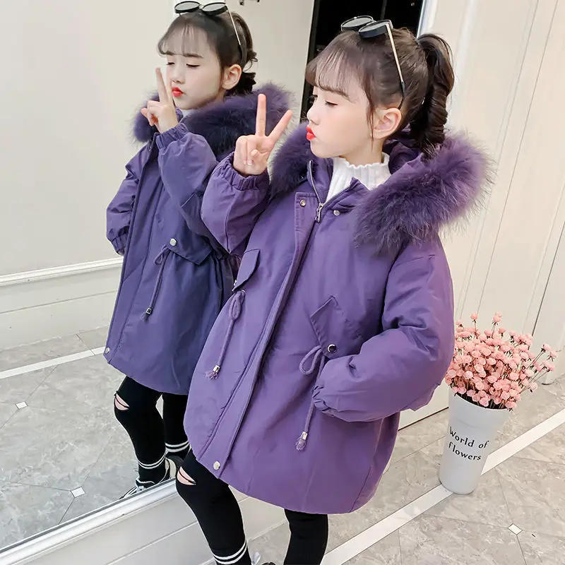 

2021 New Children Girl Jacket Thick Long Winter Warm Coats Fashion Parka Hooded Outerwear Clothes for Kids Girls Clothing 4-14Y