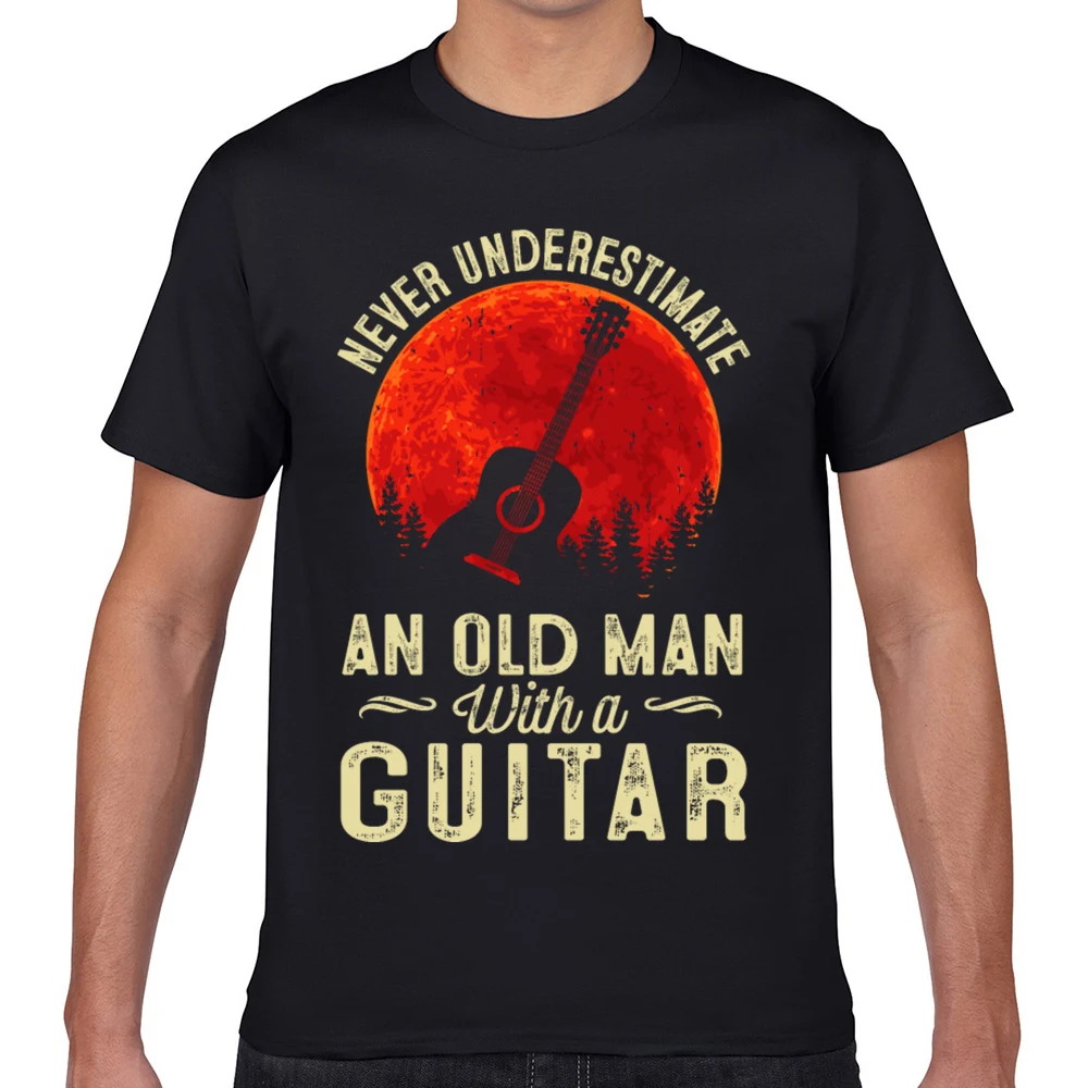 

Tops T Shirt Men never underestimate an old man with a guitar Funny White Geek Custom Male Tshirt