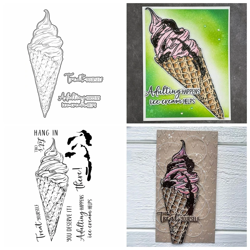 

4*8 inch Clear Stamps Match Cutting Dies Chill Ice Cream You Deserve it Sentences Words DIY Paper Craft Cards Scrapbooking 2021