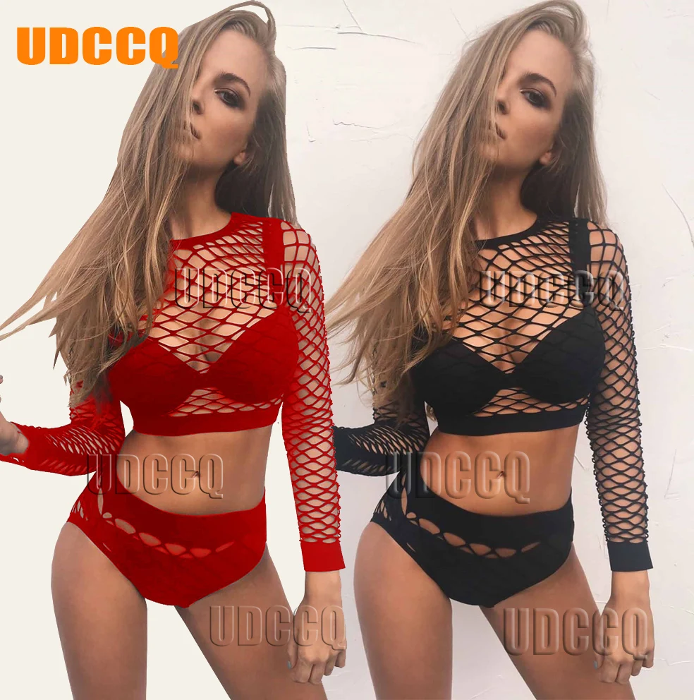Пикантные сетчатые рыбы Ночная рубашка белье Babydoll платье нижнее Прозрачный