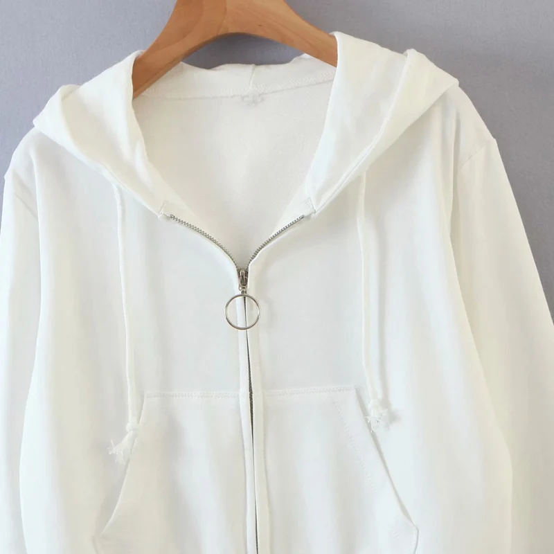 

Soft Hoodies Sweatshirt Women Jacket Casual Solid Color Long Sleeve Pocket Short Sweatshirt Tops