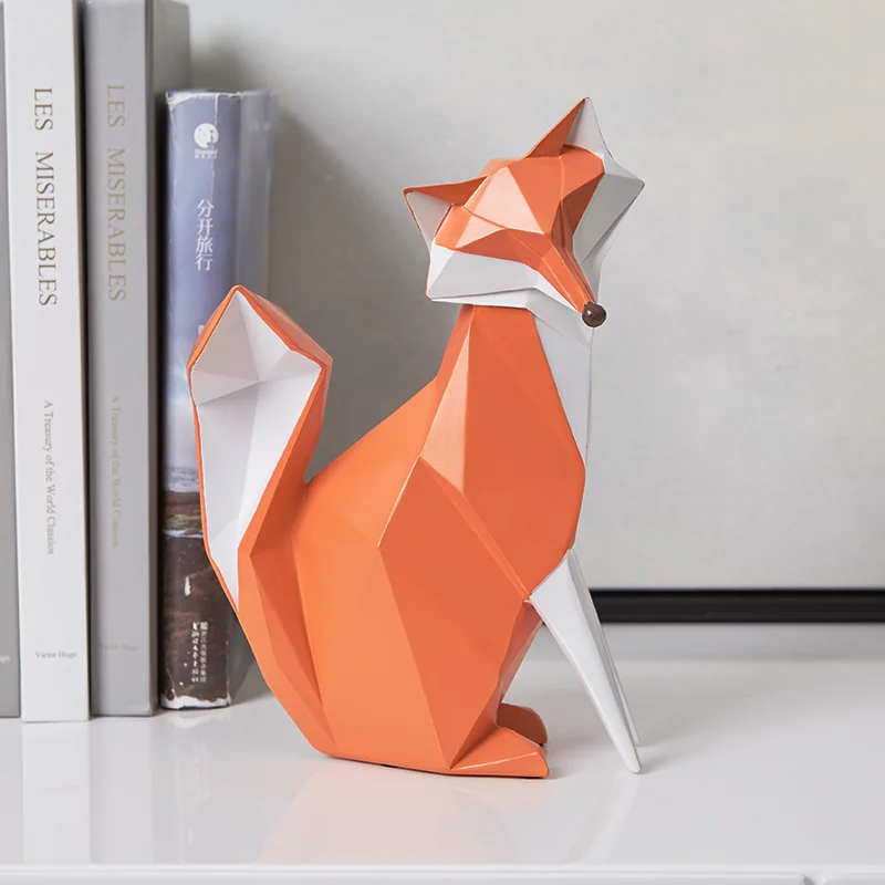 

ERMAKOVA Nordic Modern Abstract Geometric Orange Fox Figurine Statue Desktop Ornament Office Home Decoration Animal Resin Craft