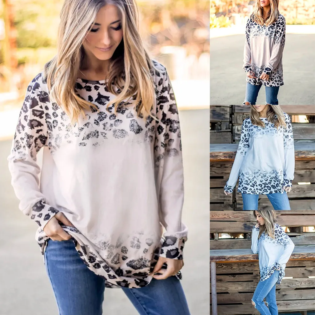 Женский пуловер с длинным рукавом и леопардовым принтом топы футболки верхняя