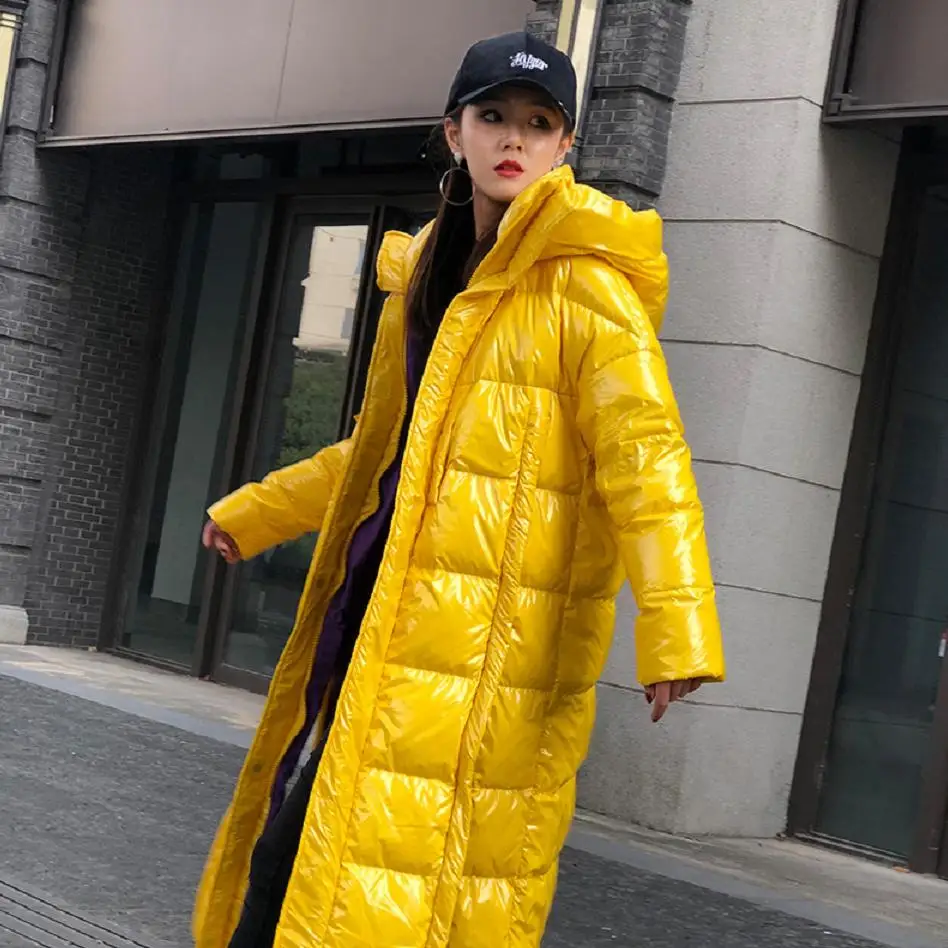 Модная женская пуховая хлопковая куртка зимняя Глянцевая теплая парка X-long с