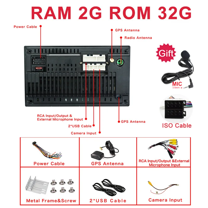 2G 32G ISO MIC Автомобильный радиоприемник 2G+ 32G 2Din Android 8,1 Универсальный 1080 P gps навигация " сенсорный экран Wifi Bluetooth SWC Зеркало Ссылка RDS FM AM OBD 2 - Цвет: 2G 32G ISO MIC