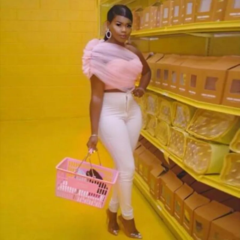 Женские топы розовая Женская блузка модные короткие женская женские из тюля с