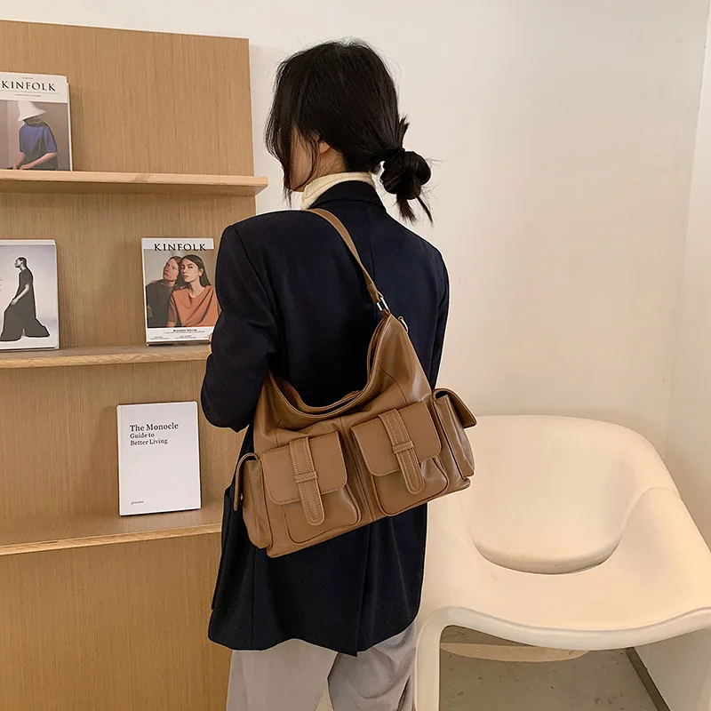 

Multiple pockets Messenger Bags Women Leather Handbags Crossbody Bags High capacity Designer Shoulder Bags Tote Top-handle Bags