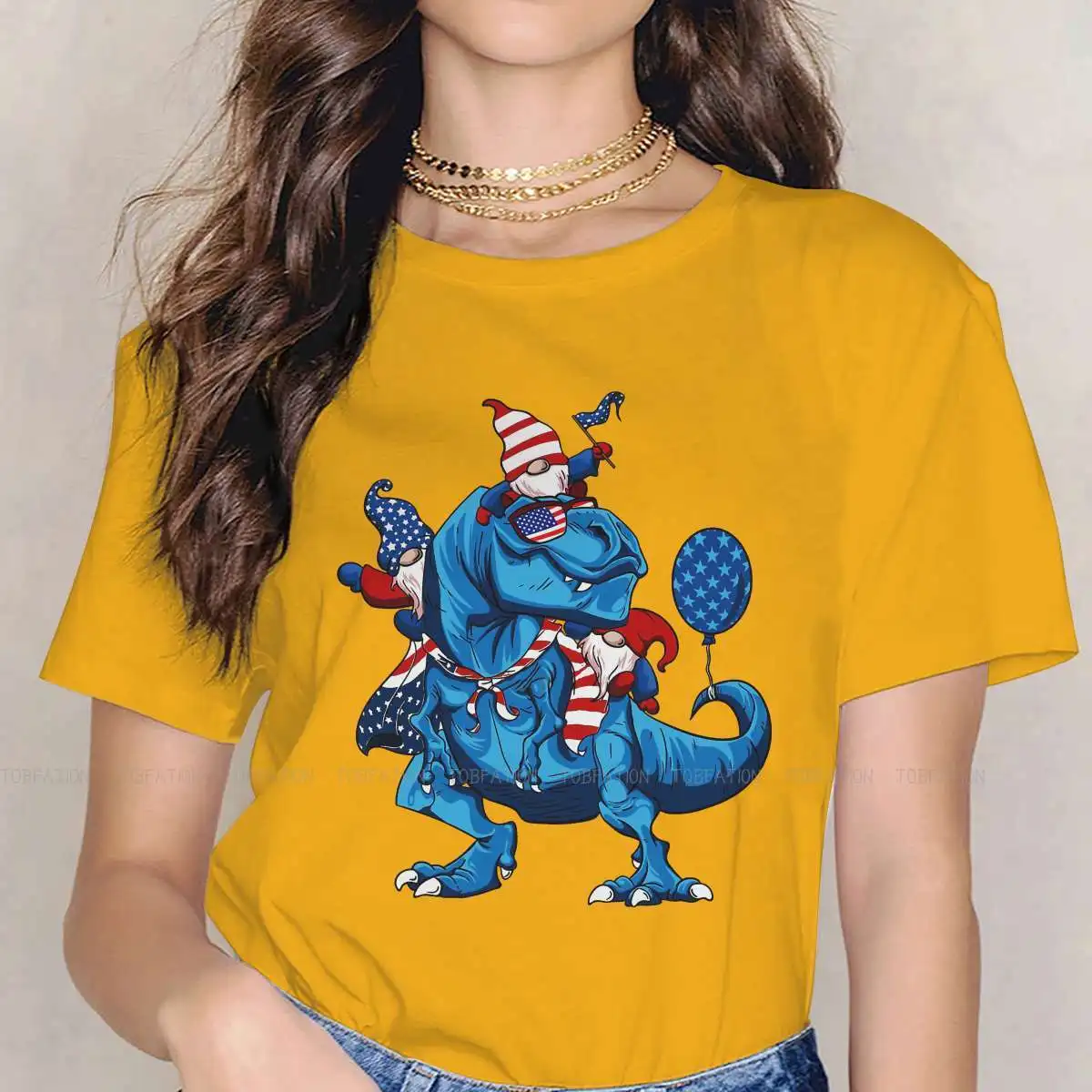 

Футболки Gnomes с американским флагом 4XL, футболка с динозавром, девушкой с животным, из чистого хлопка, уличная одежда, футболка с круглым выре...