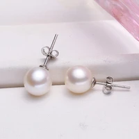 natural freshwater pearl stud earrings trendy for women real 925 sterling silver jewelry gift pearl stud earrings for size 7mm