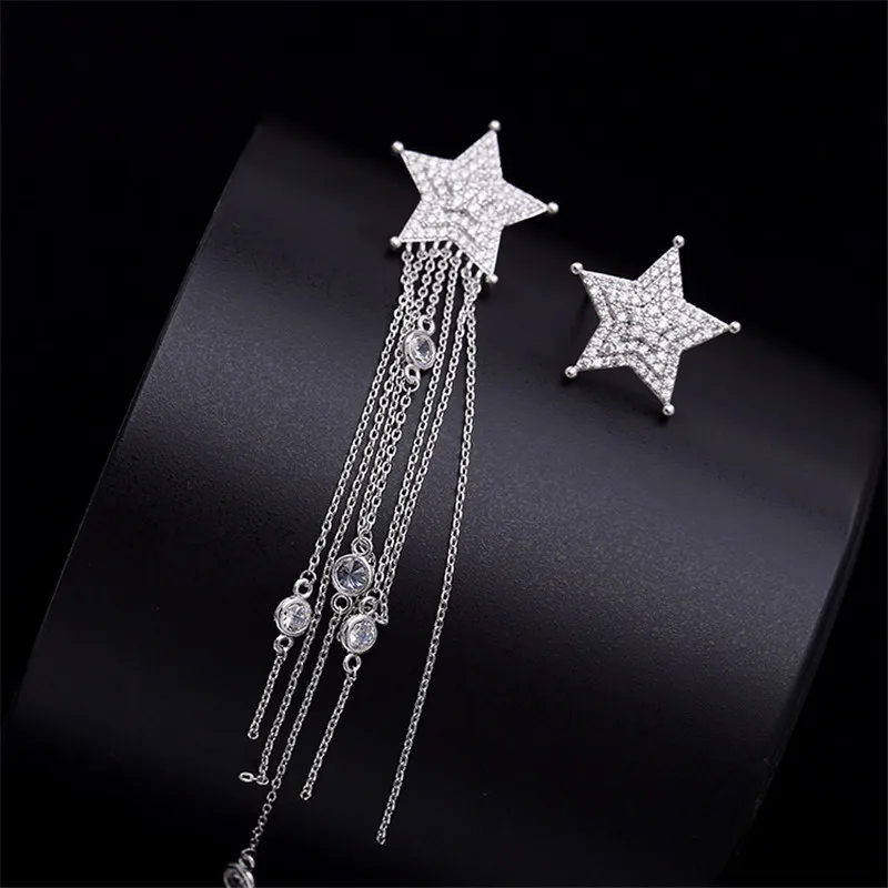 

Asymmetric Star Tassel Earrings For Women Micro Pave Cubic Zirconia Statement Earring Korea Fashion Exaggerated Dangler