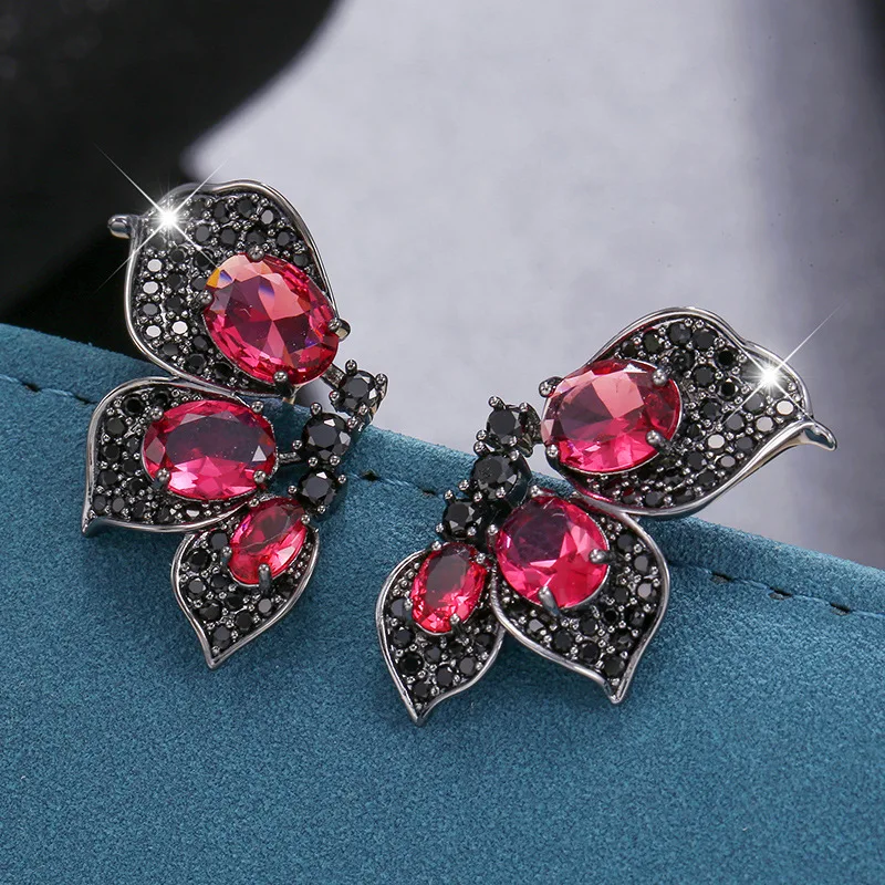 

Candy Color Crystal Butterfly Stud Earrings For Women Shining Cubic Zirconia Bridal Earings Brand Design Dangle Jewelry
