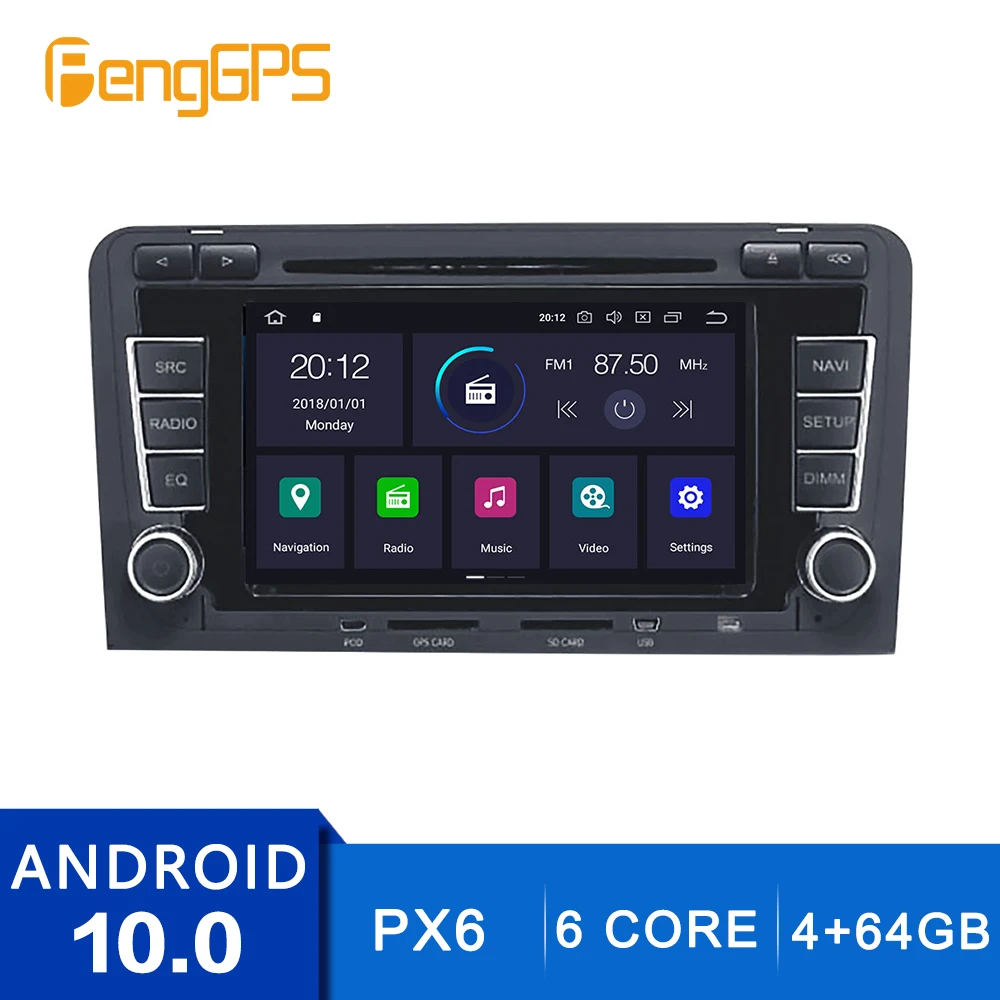 

DVD-плеер на Android 10,0 с сенсорным экраном для Audi A3 2003-2013, GPS-навигация, мультимедийное головное устройство, 7 дюймов, 4 Гб + 64 ГБ, Carplay, DSP, PX6