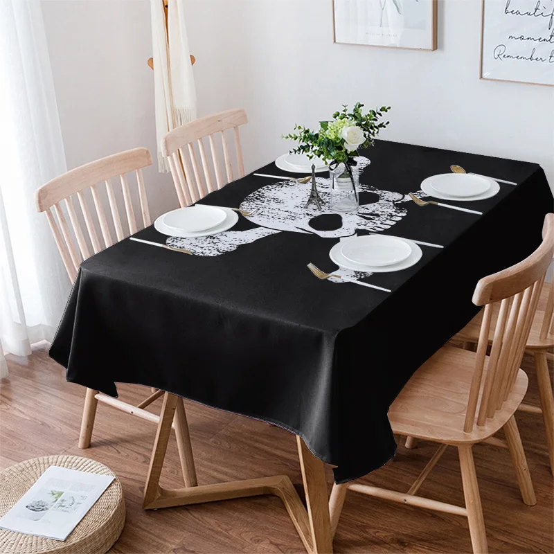 

Черная скатерть с черепом, водонепроницаемая скатерть для стола, кухни, декоративное покрытие для стола кофейной кухни Вечерние