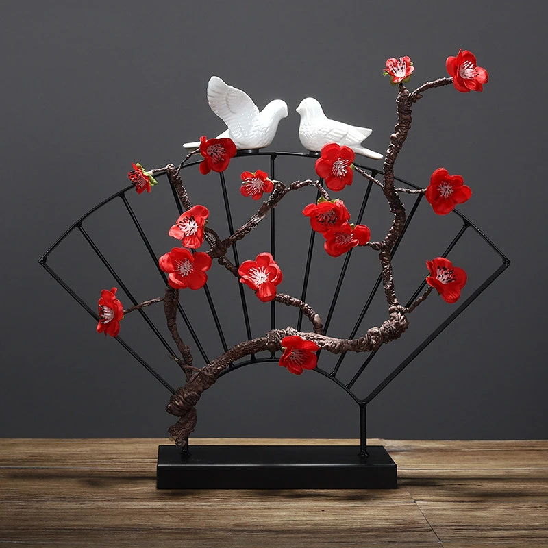 

NEW CHINESE ZEN WROUGHT IRON RED PLUM BLOSSOM ORNAMENTS RESIN CRAFTS DECORATION TV CABINET PORCH OFFICE FURNISHINGS ACCESSORIES