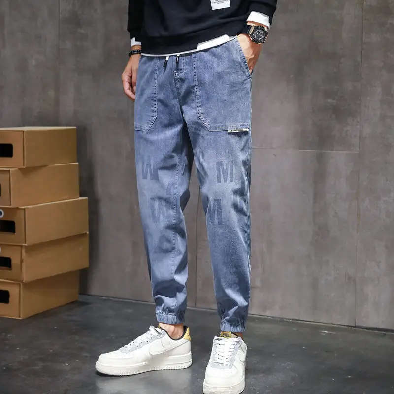 New British Style Men's Jeans Spring And Autumn Loose Legged Overalls Pants Fashion Street Casual Harlan Capris