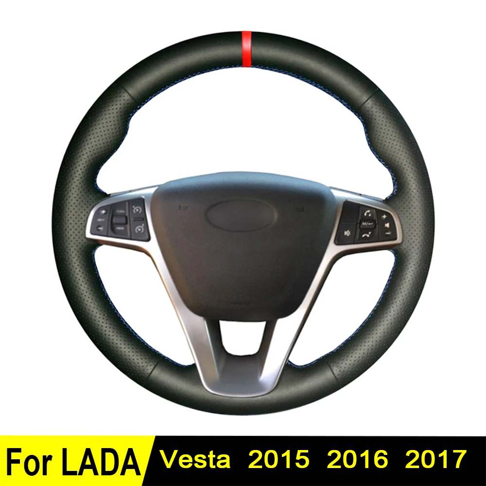 Чехол рулевого колеса автомобиля для Lada Vesta 2017 2016 2015 сделай сам Черная мягкая