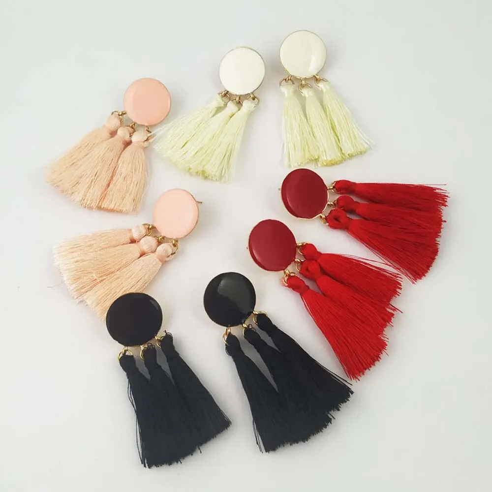 Богемные массивные Серьги-кисточки золотистый цвет Круглый Висячие серьги для