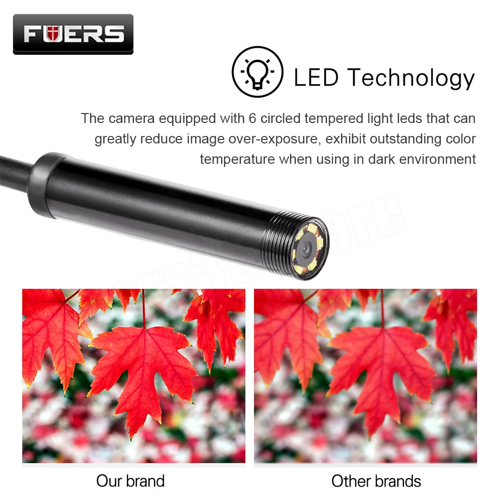 FUERS 5.5m/7mm Lens USB Endoscope Camera Waterproof Flexible Wire Snake Tube Inspection Borescope for OTG Compatible Android PC |