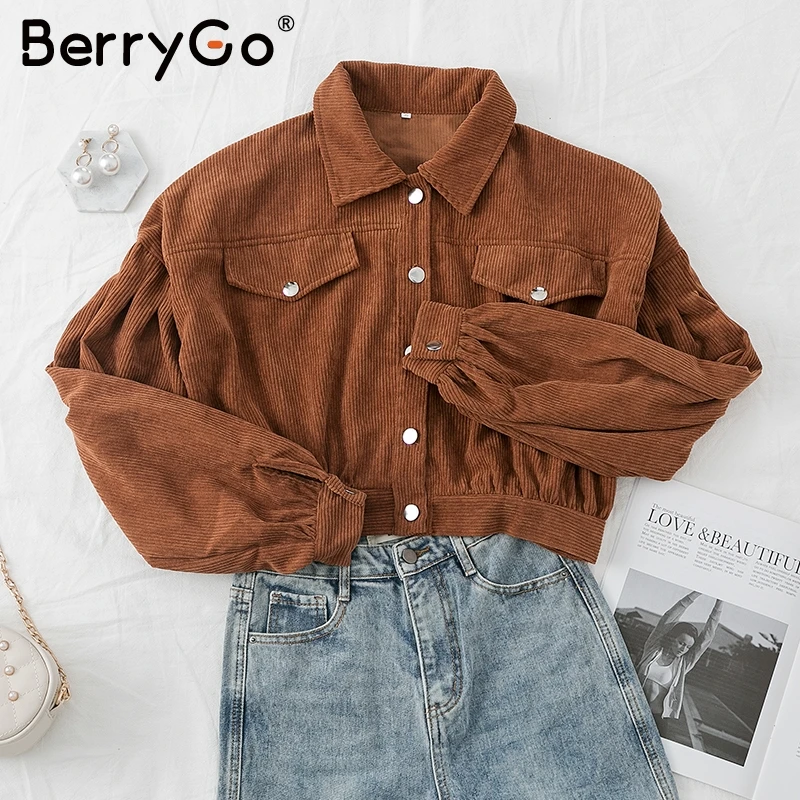 BerryGo повседневные вельветовые куртки на пуговицах с длинным рукавом для женщин