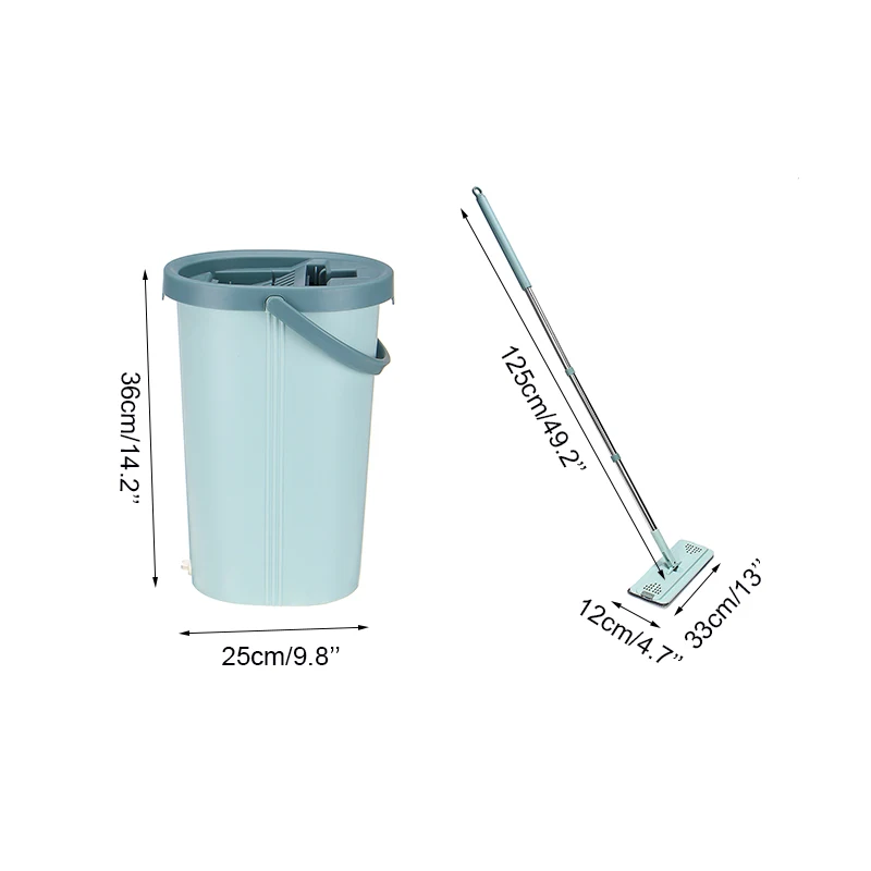

Upgrade Mint Green Household Floor Cleaning Lazy Mop Automatic Hand-free Flat Squeeze Mop Bucket Set with 2 Pads Wet Dry House