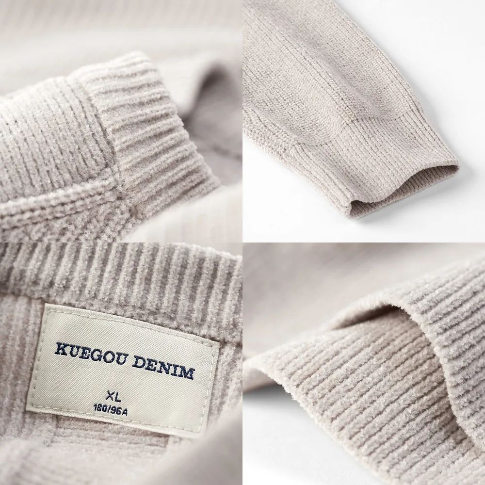 

KUEGOU 2020 Autumn Cotton Plain Stripe Sweater Men Pullover Casual Jumper For Male Wear Brand Knitted Korean Style Clothes 12660