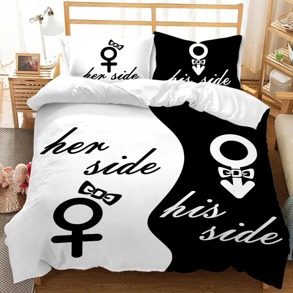 

HD Digital Print Black white Lover side Bedding Sets Duvet Cover+ Pillowcase 2/3pcs Customized bed set US/AU/EU size 11 Size