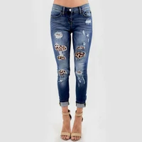 stretch ripped jeans women slim fit denim pants capris skinny elastic leopard patch trousers broken female stylish plus size xs