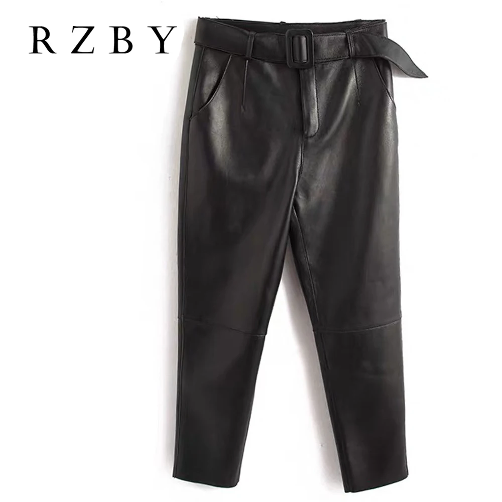 100% Natural Sheepskin Women Pants Genuine Leather Korean Fashion брюки женские Real Suede Calf-Length Pantalon Pour RZBY817