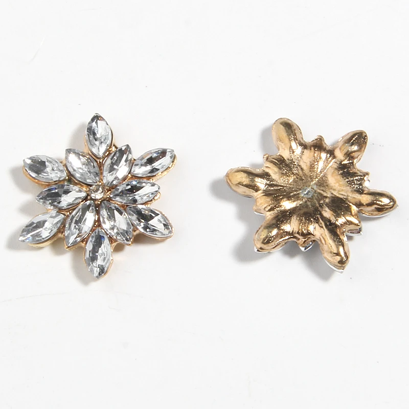 

10Pcs 24mm 0.94" Flower Rhinestone Buttons For Wedding Decoration Flatback Alloy Diamond Cryustal Accessories Garment Decorative