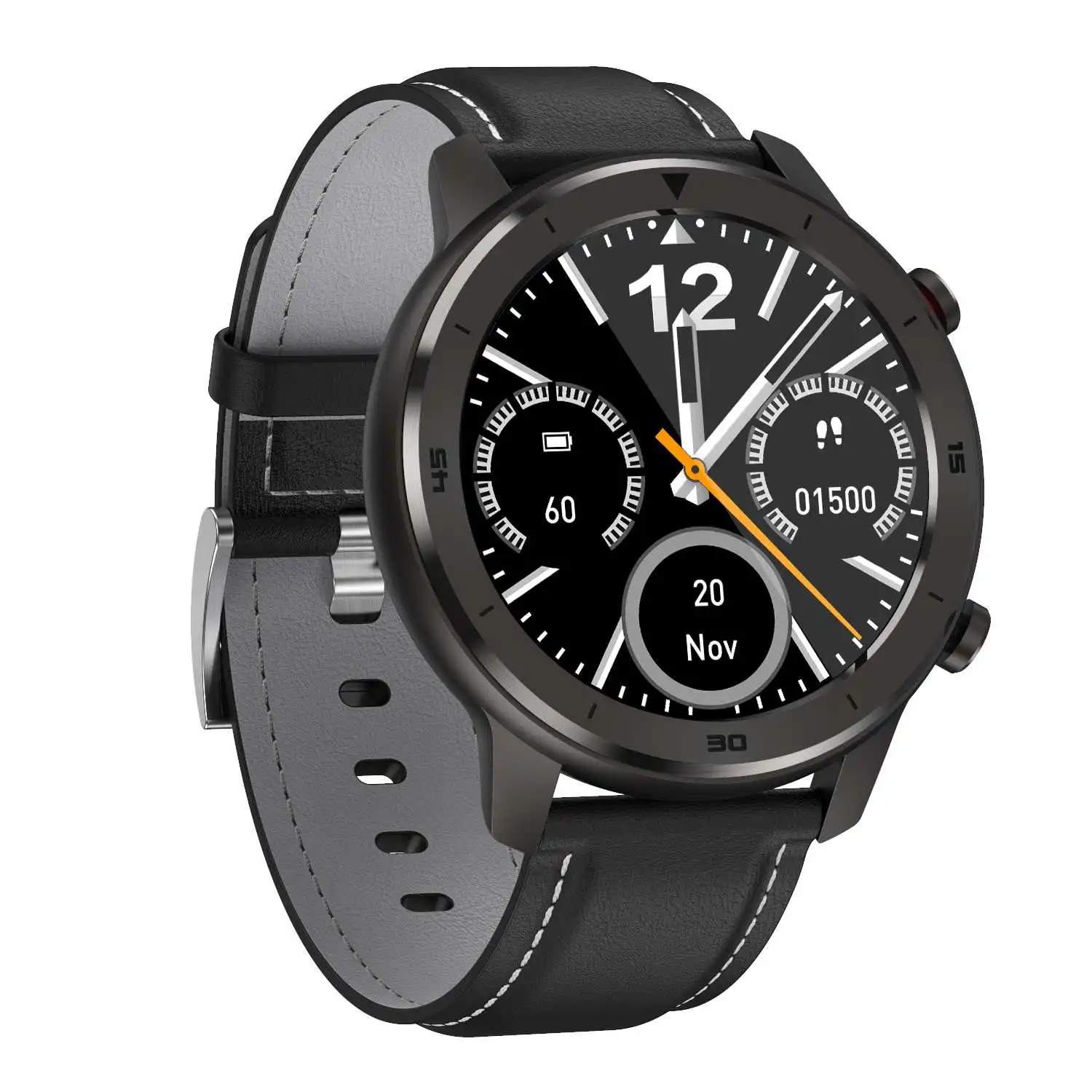 Black Leather DT NO.1 DT78 Круглые сенсорные элементы управления Smart Watch 14 Мульти циферблаты Smartwatch Браслет Фитнес-трекер Мужчины Женщины Носимые устройства Группа Монитор сердечного ритма Информация Push-напоминание - Цвет: Black Leather