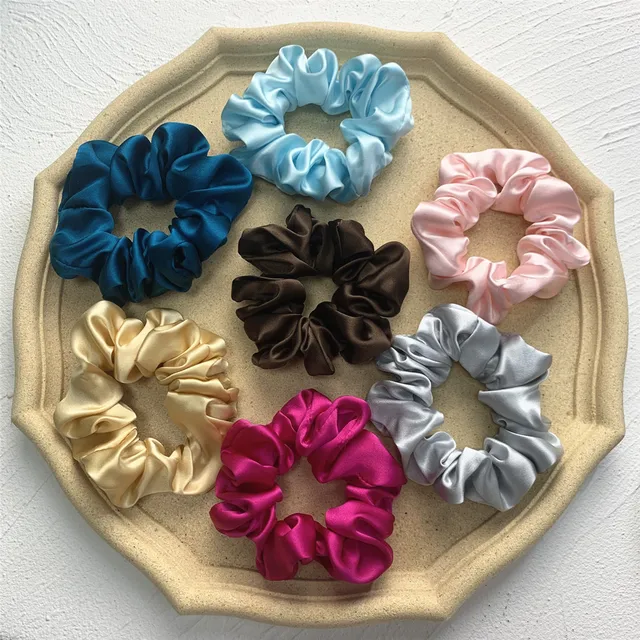 100% Pure Silk Hair Scrunchie Width 3.5cm Hair Ties Band Girls Ponytail Holder Luxurious Colors Sold by one pack of 3pcs 5