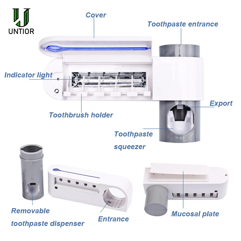 UNTIOR 3 In 1 UV Light Ultraviolet Toothbrush Sterilizer Automatic Toothpaste Dispenser ToothBrush Holder bathroom accessories | Дом и сад