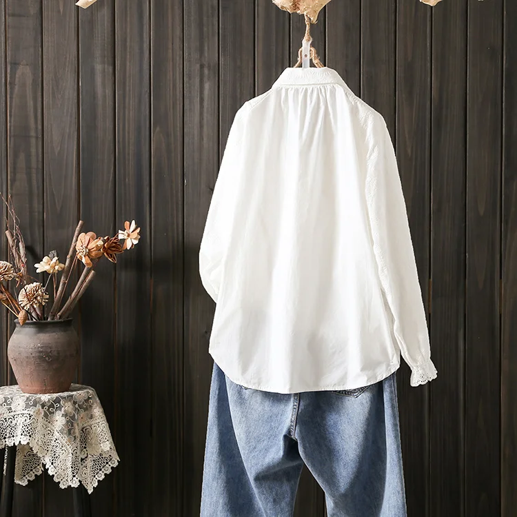 Женская плиссированная рубашка с длинным рукавом свободная из хлопка и льна