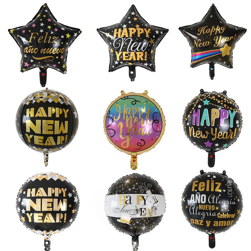 

50pcs 18inch Round Happy New Year Foil Helium Balloons Merry Christmas 2021 New Year Eve Party Decoration Noel Air Globos Toys