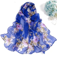 fashion four seasons thin soft chiffon women peach flower printing georgette scarf shawls long wraps beach sunscreen hijab