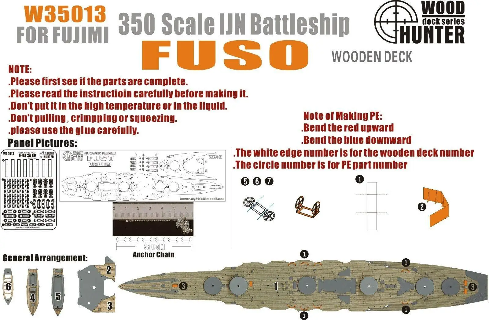 

Hunter 1/350 W35013 Wood deck IJN Fuso for Fujimi Top quality