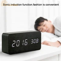 mini wood alarm clock multi function digital silent alarm clock usbaaa dual mode power supply with calendar snooze function