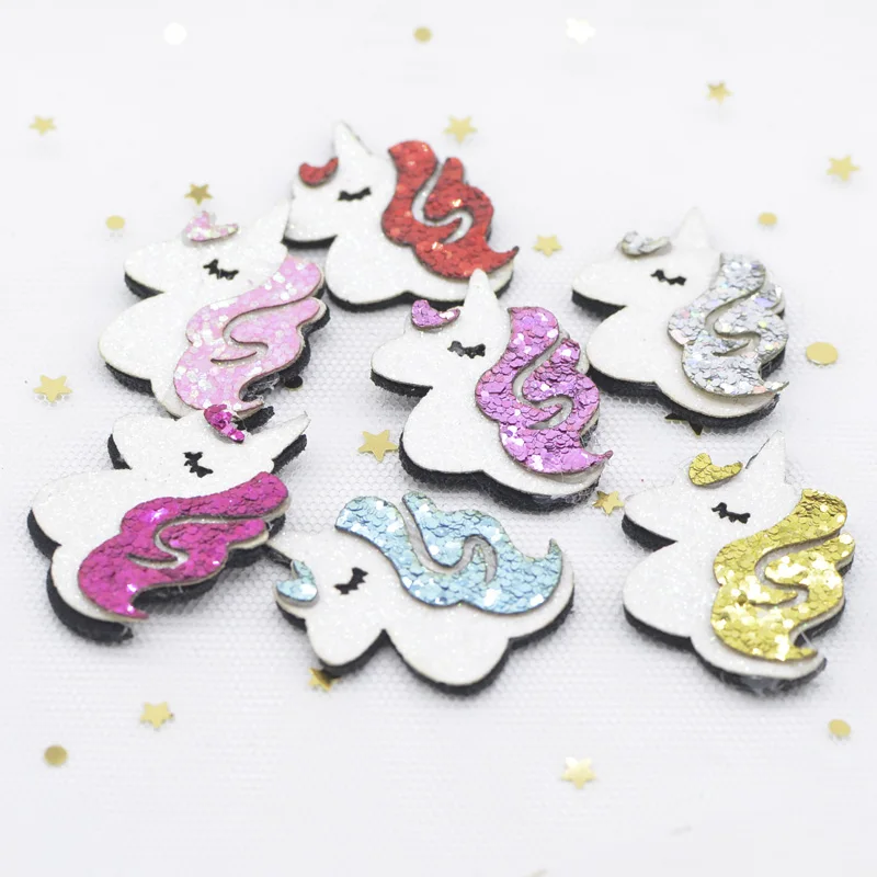 12 шт. 30*34 мм блестящие тканевые аппликации с мультяшными единорогами накладки для