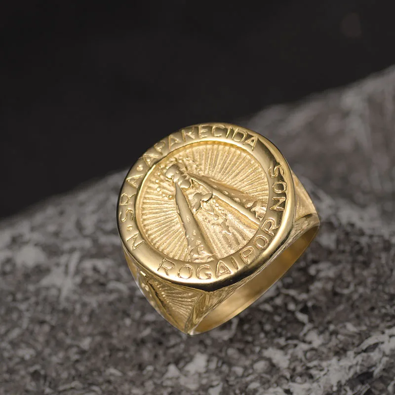 

Valily Men's Punk Gold Color Ring Stainless Steel Classic Prayer Ring for Men Women