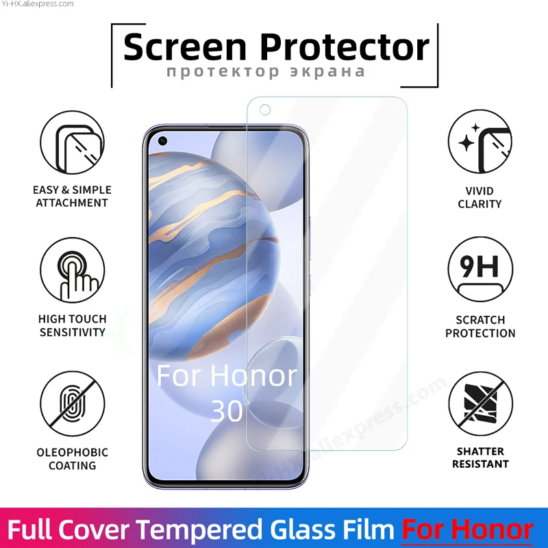 Защитная пленка HD на весь экран закаленное стекло для Huawei Honor 30 Lite 30S 30i Pro Plus