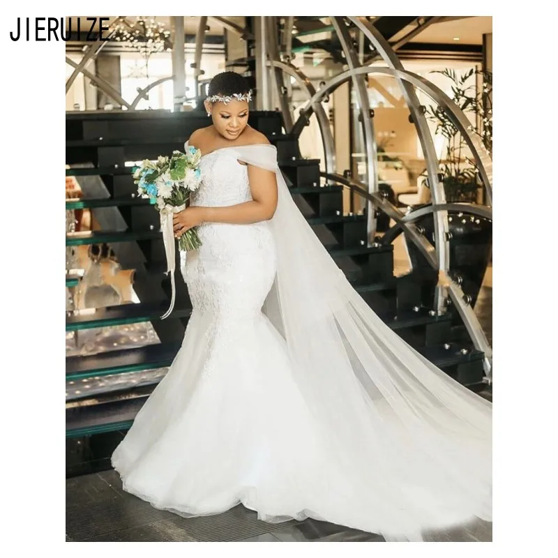 Новейшие Африканские свадебные платья JIERUIZE в стиле русалки с открытыми плечами и