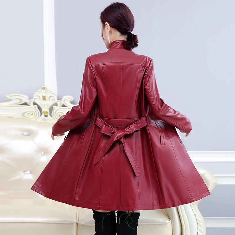 

Зимнее пальто для женщин, Осеннее модное тонкое длинное женское пальто из искусственной кожи, большие размеры, M-5XL, верхняя одежда из искусс...