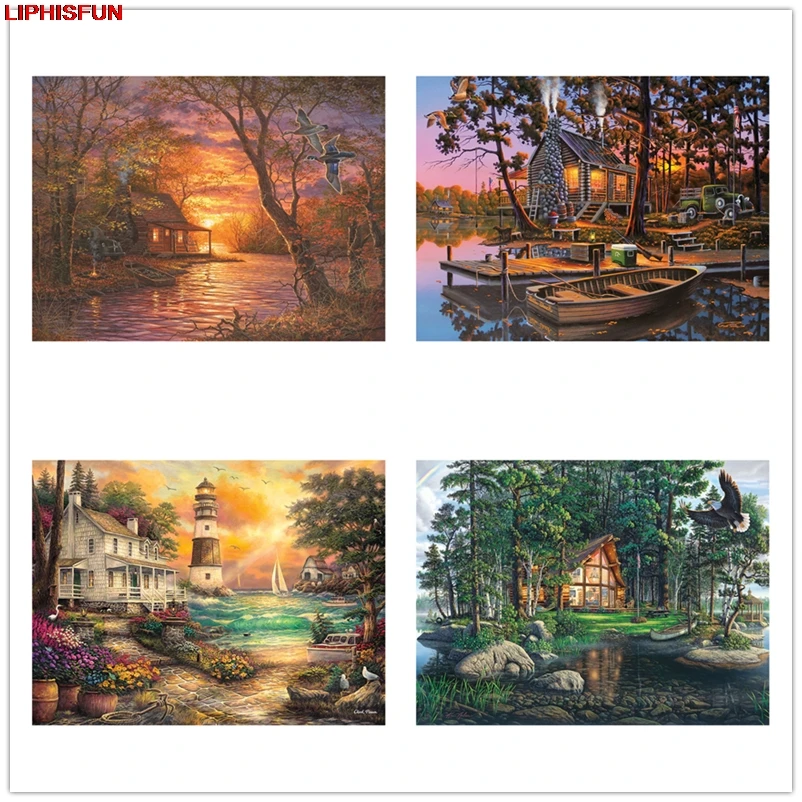 5D Diy Алмазная Картина Пейзаж Закат дом озеро полная дрель вышивка крестиком Смола