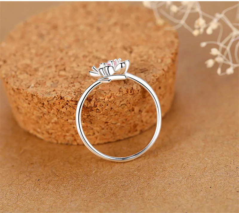 

Bohemian Vintage 925 Sterling Silver Pink Flower Rings for Women Wedding Jewelry Adjustable Antique Rings Anillos
