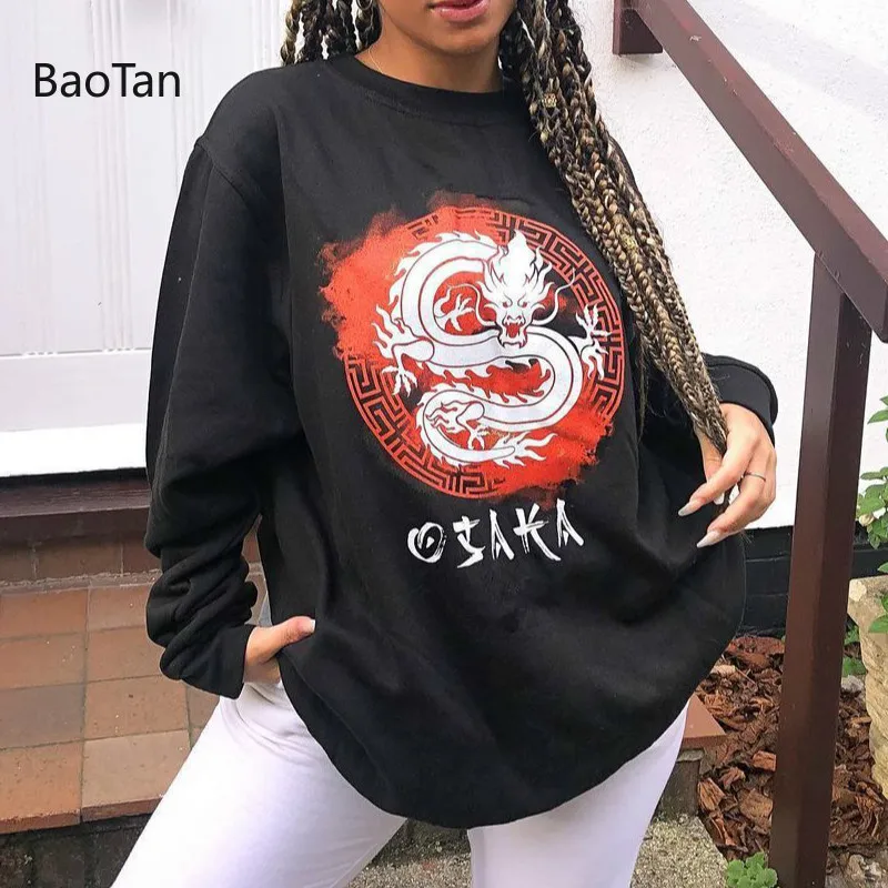 

Oversized Sweatshirt Hoodies Casual Long Sleeve Print Women Clothing