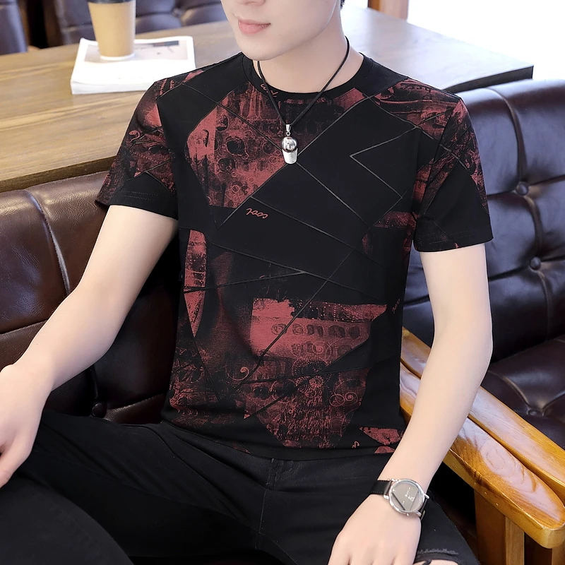 

Summer New Men's Korean Version Of The Trend Of Ice Silk Short-Sleeved T-Shirt Tide Brand Slim Men's Clothes Half-Sleeved Compas