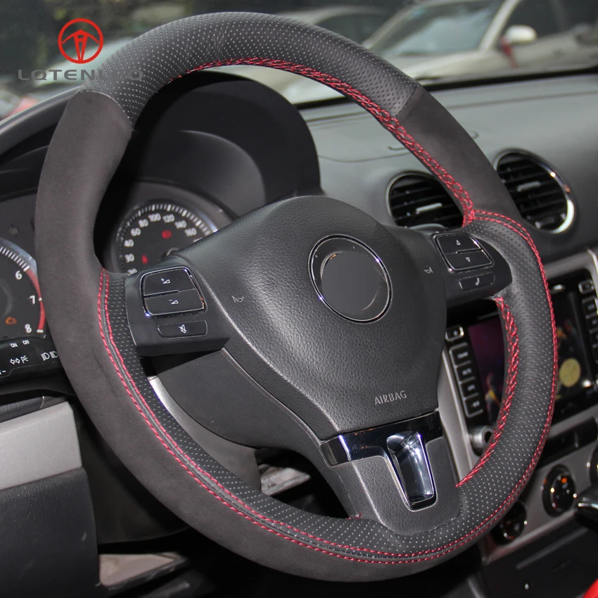 LQTENLEO черный чехол рулевого колеса автомобиля из натуральной замши для Volkswagen VW