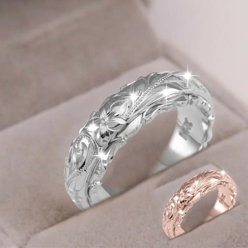 

Fashion Gold Color Flower Simple Rings Women Men Wedding Band Jewelry Size 5-11