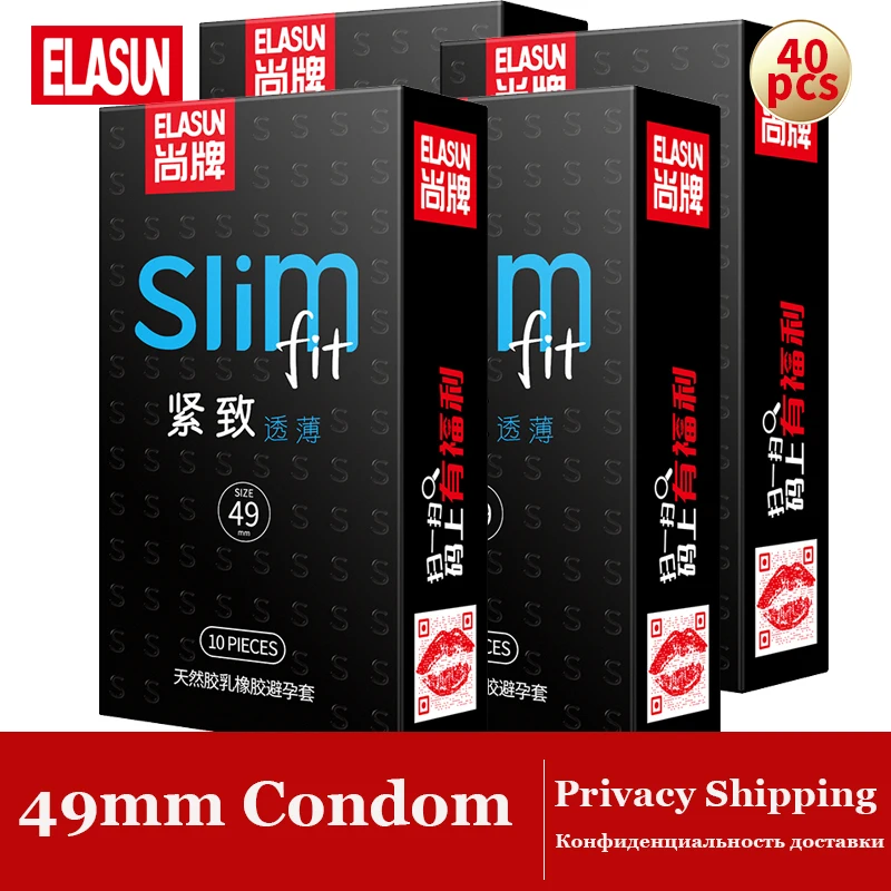

Elasun 40PCS 49mm Condoms For Men With Lots Oil Lubricated Small Size Condom Slim Fit Penis Sleeve Contraception for Couple